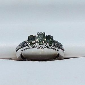 Size - 6 Sterling Silver Genuine Green Sapphire & White Topaz Ring